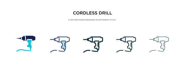 cordless drill icon in different style vector illustration. two colored and black cordless drill vector icons designed in filled, outline, line and stroke style can be used for web, mobile, ui