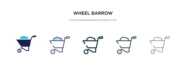 wheel barrow icon in different style vector illustration. two colored and black wheel barrow vector icons designed in filled, outline, line and stroke style can be used for web, mobile, ui
