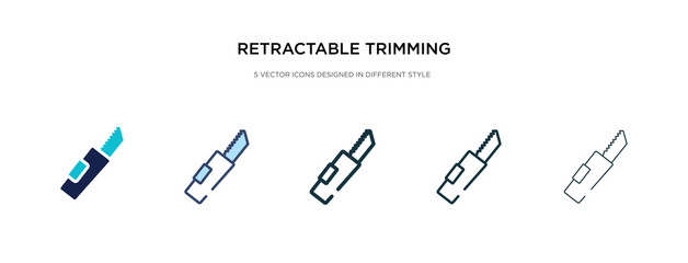 retractable trimming knife icon in different style vector illustration. two colored and black retractable trimming knife vector icons designed in filled, outline, line and stroke style can be used