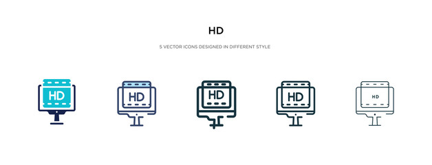 hd icon in different style vector illustration. two colored and black hd vector icons designed in filled, outline, line and stroke style can be used for web, mobile, ui