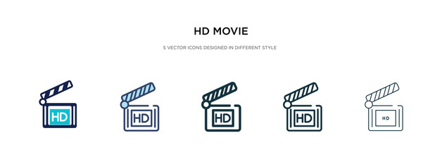 hd movie icon in different style vector illustration. two colored and black hd movie vector icons designed in filled, outline, line and stroke style can be used for web, mobile, ui