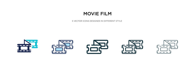 movie film icon in different style vector illustration. two colored and black movie film vector icons designed in filled, outline, line and stroke style can be used for web, mobile, ui