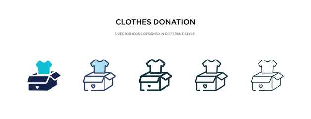 clothes donation icon in different style vector illustration. two colored and black clothes donation vector icons designed in filled, outline, line and stroke style can be used for web, mobile, ui
