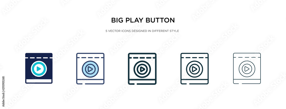 Poster big play button icon in different style vector illustration. two colored and black big play button v