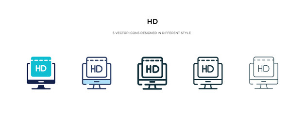 hd icon in different style vector illustration. two colored and black hd vector icons designed in filled, outline, line and stroke style can be used for web, mobile, ui