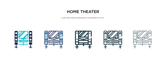 home theater icon in different style vector illustration. two colored and black home theater vector icons designed in filled, outline, line and stroke style can be used for web, mobile, ui