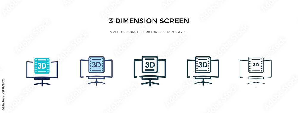 Poster 3 dimension screen icon in different style vector illustration. two colored and black 3 dimension sc