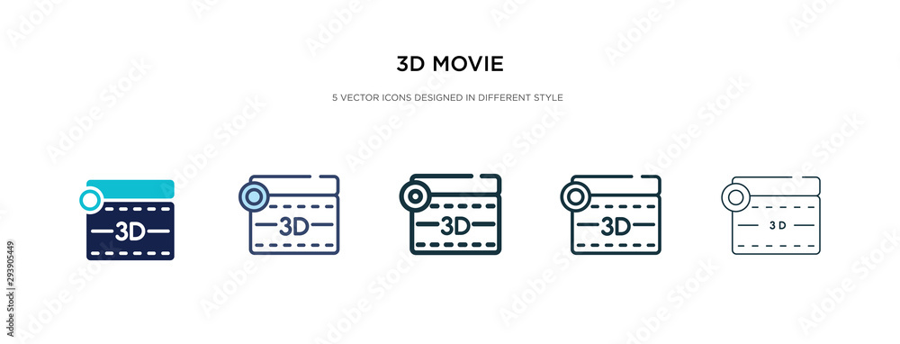 Poster 3d movie icon in different style vector illustration. two colored and black 3d movie vector icons de