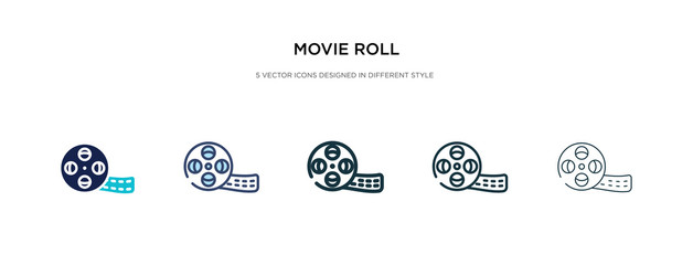 movie roll icon in different style vector illustration. two colored and black movie roll vector icons designed in filled, outline, line and stroke style can be used for web, mobile, ui
