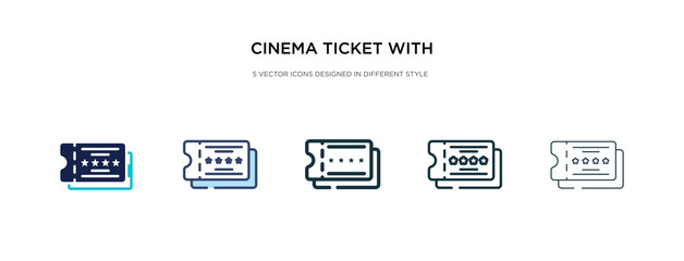 cinema ticket with a star icon in different style vector illustration. two colored and black cinema ticket with a star vector icons designed in filled, outline, line and stroke style can be used for