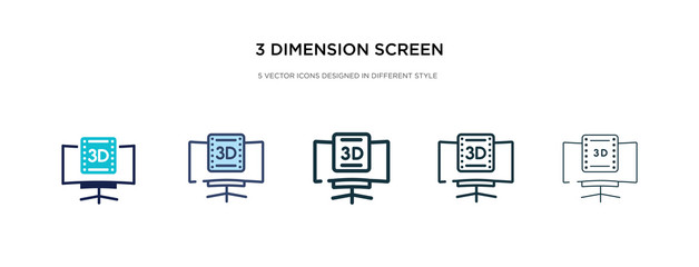 3 dimension screen icon in different style vector illustration. two colored and black 3 dimension screen vector icons designed in filled, outline, line and stroke style can be used for web, mobile,