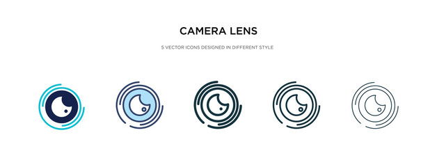 camera lens icon in different style vector illustration. two colored and black camera lens vector icons designed in filled, outline, line and stroke style can be used for web, mobile, ui