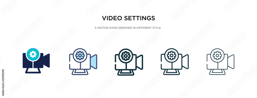 Poster video settings icon in different style vector illustration. two colored and black video settings vec