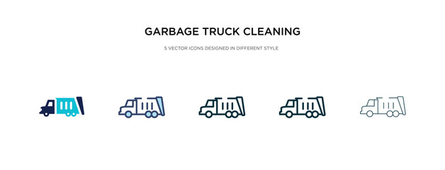 garbage truck cleaning icon in different style vector illustration. two colored and black garbage truck cleaning vector icons designed in filled, outline, line and stroke style can be used for web,