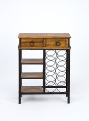 Wooden brown vintage chest of drawers and shelves with iron legs. Made of natural materials....