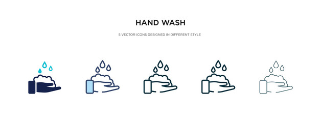 Fototapeta na wymiar hand wash icon in different style vector illustration. two colored and black hand wash vector icons designed in filled, outline, line and stroke style can be used for web, mobile, ui