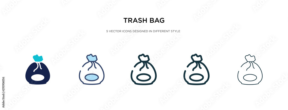 Poster trash bag icon in different style vector illustration. two colored and black trash bag vector icons 