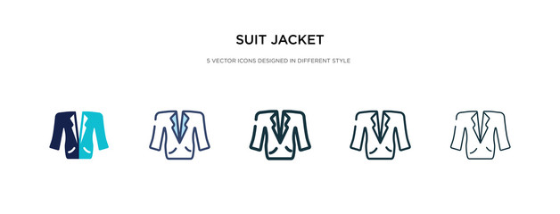 suit jacket icon in different style vector illustration. two colored and black suit jacket vector icons designed in filled, outline, line and stroke style can be used for web, mobile, ui