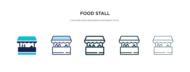 food stall icon in different style vector illustration. two colored and black food stall vector icons designed in filled, outline, line and stroke style can be used for web, mobile, ui - obrazy, fototapety, plakaty