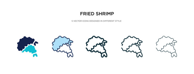 fried shrimp icon in different style vector illustration. two colored and black fried shrimp vector icons designed in filled, outline, line and stroke style can be used for web, mobile, ui