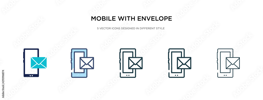 Poster mobile with envelope icon in different style vector illustration. two colored and black mobile with 