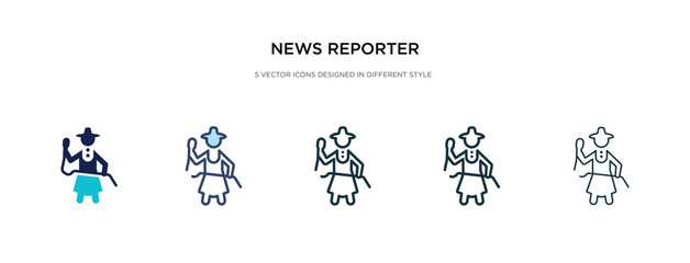 news reporter icon in different style vector illustration. two colored and black news reporter vector icons designed in filled, outline, line and stroke style can be used for web, mobile, ui