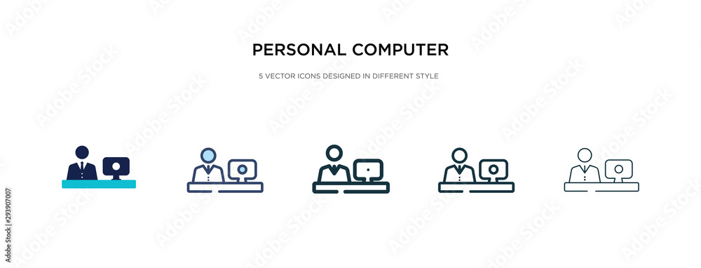 Poster personal computer and worker icon in different style vector illustration. two colored and black pers