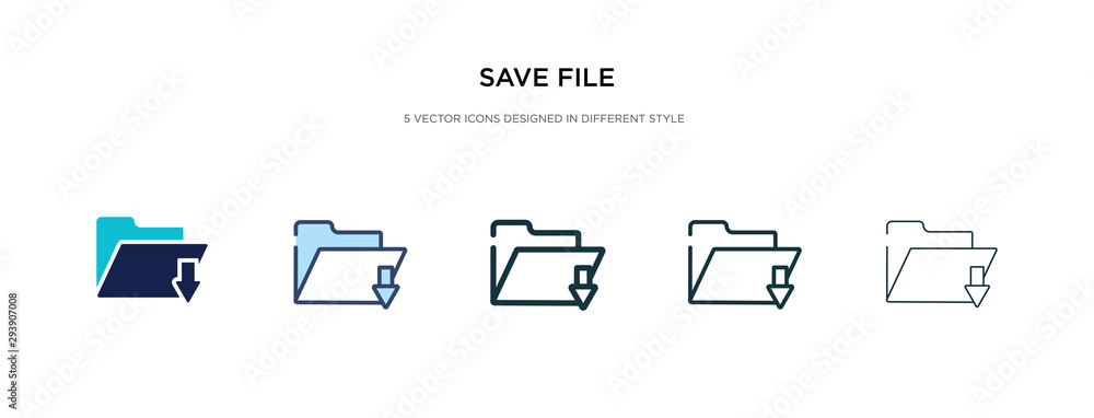Poster save file icon in different style vector illustration. two colored and black save file vector icons 