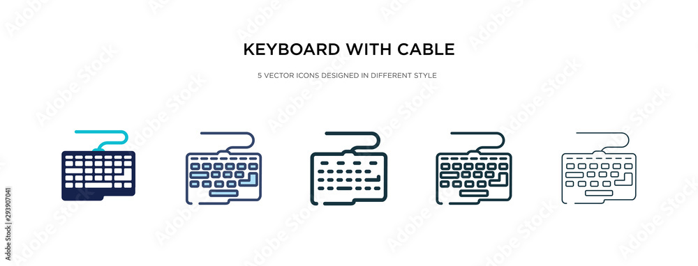 Poster keyboard with cable icon in different style vector illustration. two colored and black keyboard with
