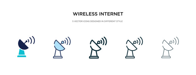 wireless internet connection icon in different style vector illustration. two colored and black wireless internet connection vector icons designed in filled, outline, line and stroke style can be