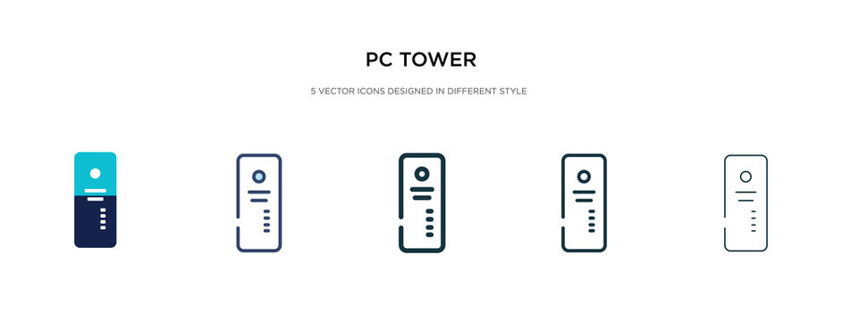 pc tower icon in different style vector illustration. two colored and black pc tower vector icons designed in filled, outline, line and stroke style can be used for web, mobile, ui
