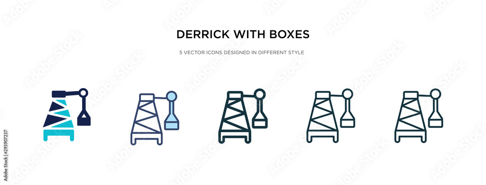 Poster derrick with boxes icon in different style vector illustration. two colored and black derrick with b