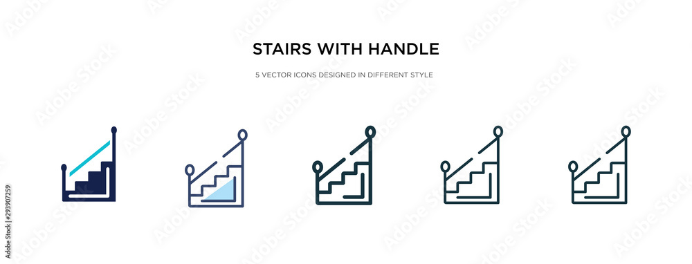 Poster stairs with handle icon in different style vector illustration. two colored and black stairs with ha