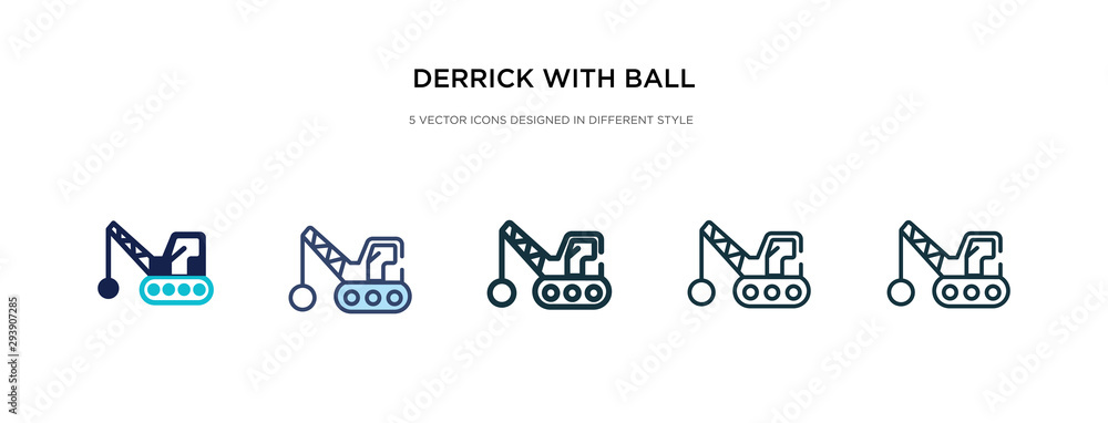 Poster derrick with ball icon in different style vector illustration. two colored and black derrick with ba
