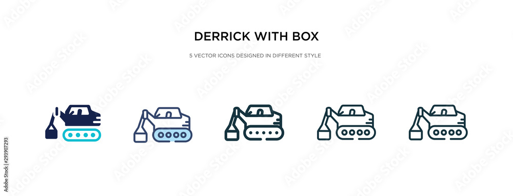 Poster derrick with box icon in different style vector illustration. two colored and black derrick with box