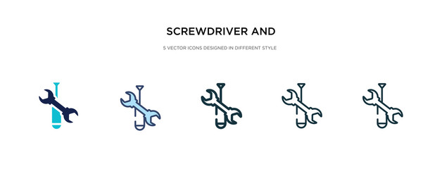screwdriver and doble wrench icon in different style vector illustration. two colored and black screwdriver and doble wrench vector icons designed in filled, outline, line stroke style can be used