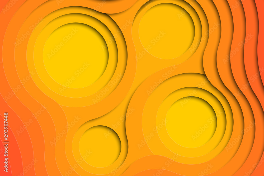 Poster multi-layer colorful realistic papercut background with round holes. vector illustration easy to edi