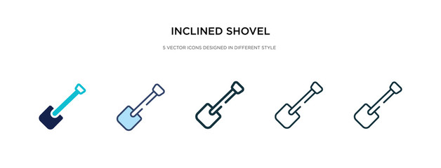 inclined shovel icon in different style vector illustration. two colored and black inclined shovel vector icons designed in filled, outline, line and stroke style can be used for web, mobile, ui