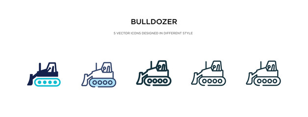 bulldozer icon in different style vector illustration. two colored and black bulldozer vector icons designed in filled, outline, line and stroke style can be used for web, mobile, ui © zaurrahimov