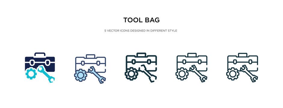 tool bag icon in different style vector illustration. two colored and black tool bag vector icons designed in filled, outline, line and stroke style can be used for web, mobile, ui