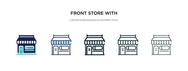 front store with awning icon in different style vector illustration. two colored and black front store with awning vector icons designed in filled, outline, line and stroke style can be used for