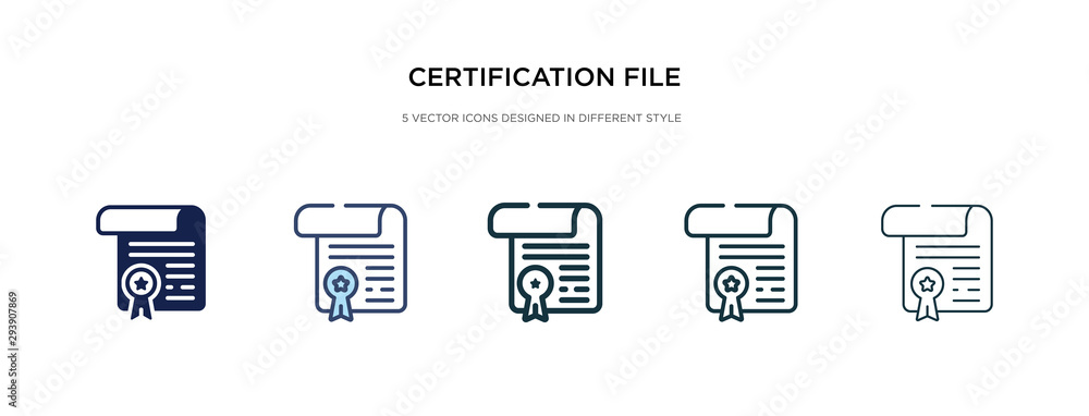 Poster certification file icon in different style vector illustration. two colored and black certification 