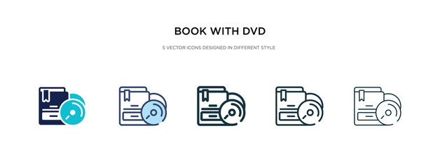 book with dvd icon in different style vector illustration. two colored and black book with dvd vector icons designed in filled, outline, line and stroke style can be used for web, mobile, ui