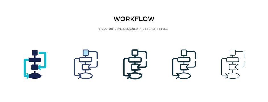 workflow icon in different style vector illustration. two colored and black workflow vector icons designed in filled, outline, line and stroke style can be used for web, mobile, ui