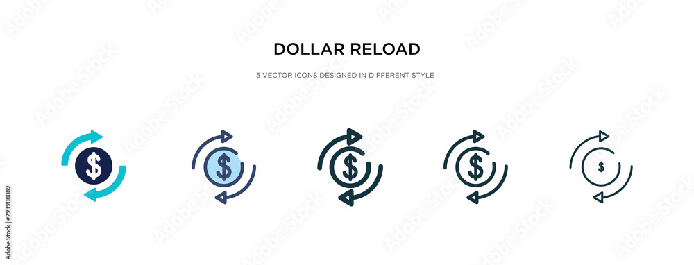Poster dollar reload icon in different style vector illustration. two colored and black dollar reload vecto