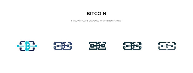bitcoin icon in different style vector illustration. two colored and black bitcoin vector icons designed in filled, outline, line and stroke style can be used for web, mobile, ui