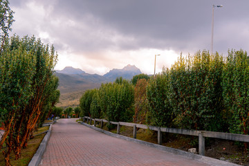natural park with mountains in the background at sunset