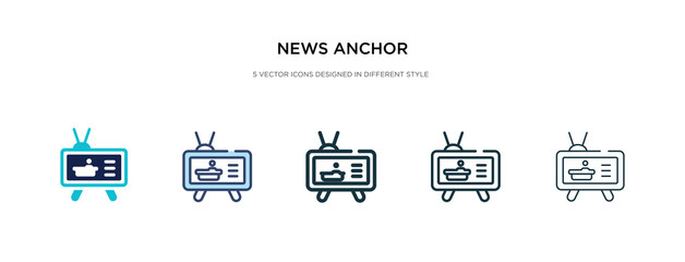 news anchor icon in different style vector illustration. two colored and black news anchor vector icons designed in filled, outline, line and stroke style can be used for web, mobile, ui