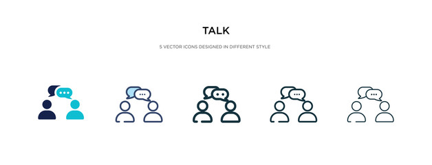 talk icon in different style vector illustration. two colored and black talk vector icons designed in filled, outline, line and stroke style can be used for web, mobile, ui - obrazy, fototapety, plakaty