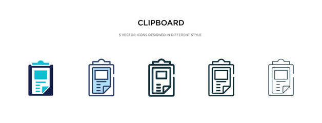 clipboard icon in different style vector illustration. two colored and black clipboard vector icons designed in filled, outline, line and stroke style can be used for web, mobile, ui